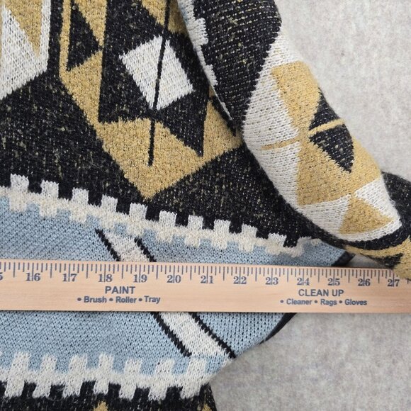 H&M Geometric Tribal Print Wrap Cardigan Blue/Beige Black Contrast Trim Made In - Picture 8 of 8